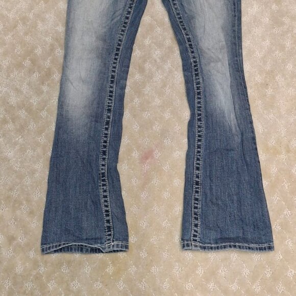Miss Me Mid-Rise Boot Cut Jeans Womens 26 x 31 Dark Wash Bling Flap Pocket Denim - Picture 3 of 6